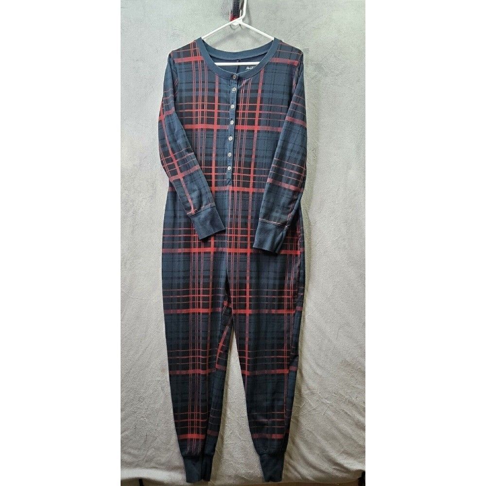Hearth & Hand Magnolia Pajama One Piece Womens Size S Blue Plaid Sleepwear